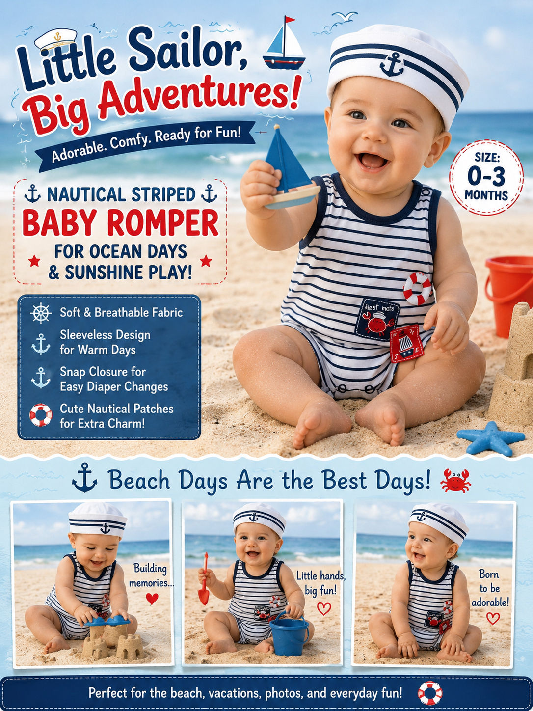 ⚓🌊 Little Sailor Baby Romper 🌊⚓