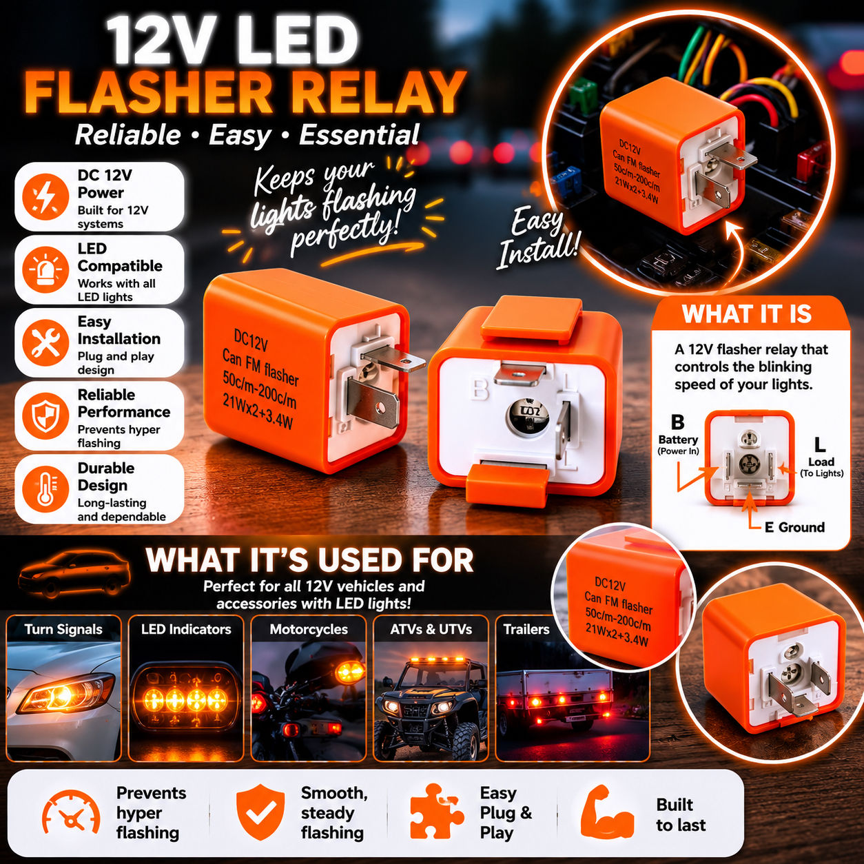 12V LED Turn Signal Flasher Relay – Electronic Flasher Module