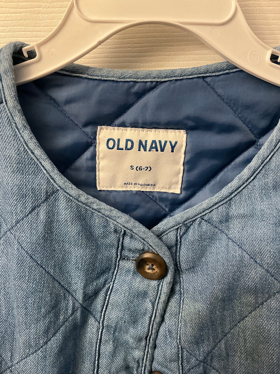 Thumbnail: Collarless Quilted Chambray Button-Front Jacket for Girls
