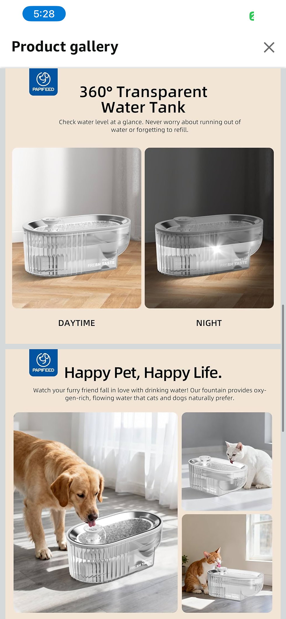 Thumbnail: PAPIFEED Cat Water Fountain + Stainless Steel Tray (White Single Filter Element,
