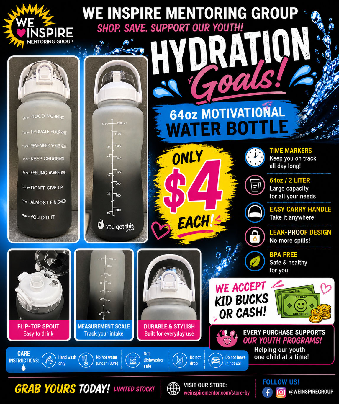 🧴 64oz Motivational Water Bottle