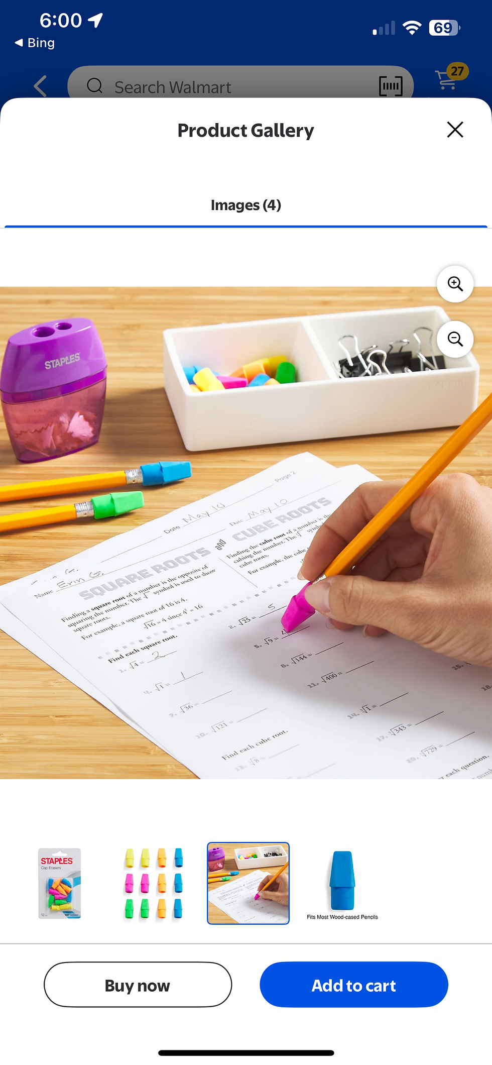Thumbnail: STAPLES® Cap Erasers – 12 Pack Assorted Colors