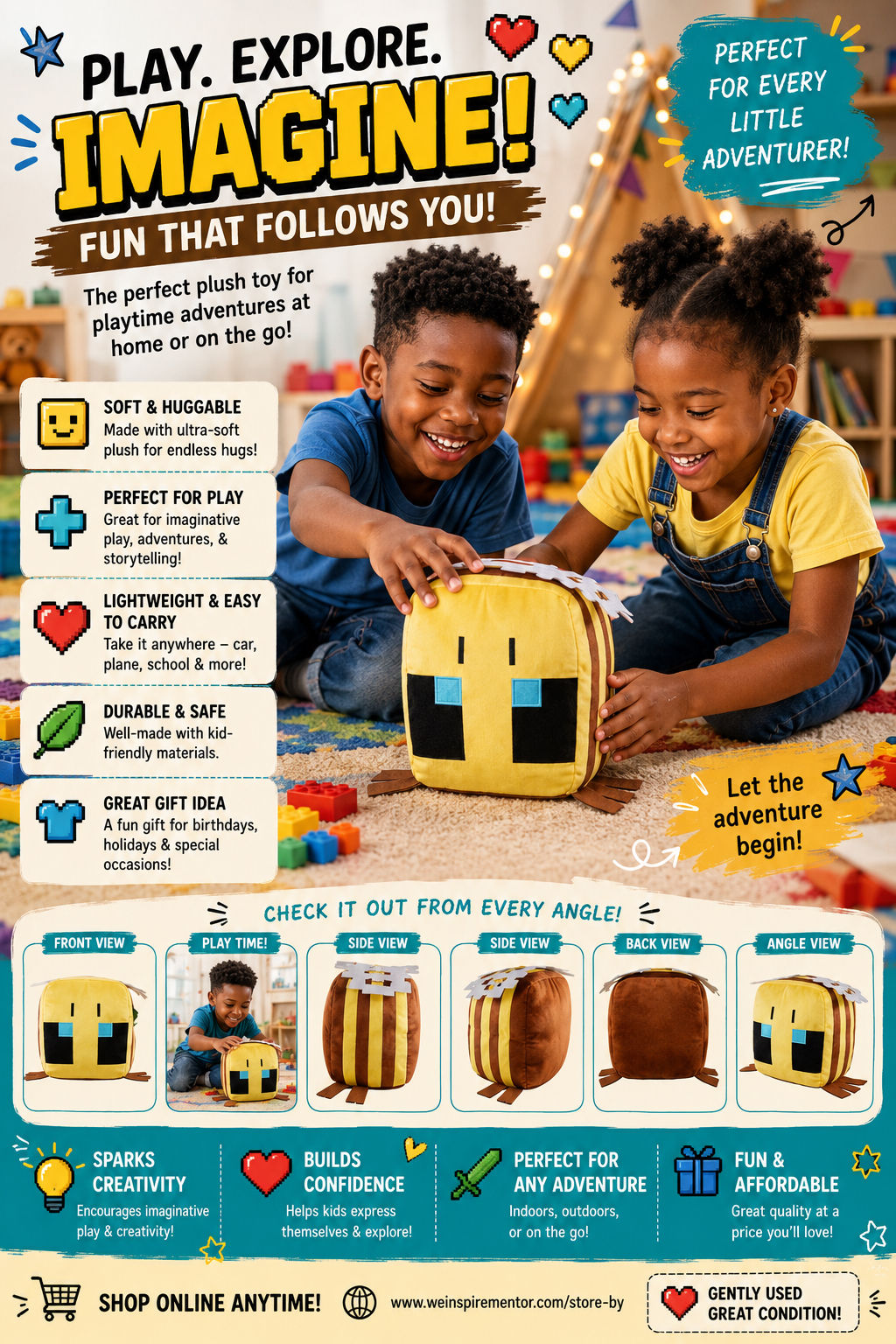 Minecraft Bee Plush Toy Backpack/Pillow – Fun & Soft Kids Plush
