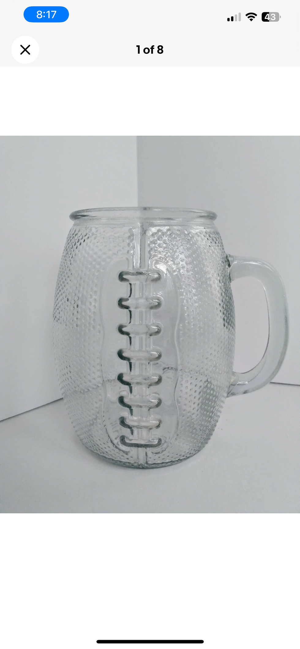 Thumbnail: XL Glass Football Beer Mug Giant Tailgate Party Drink