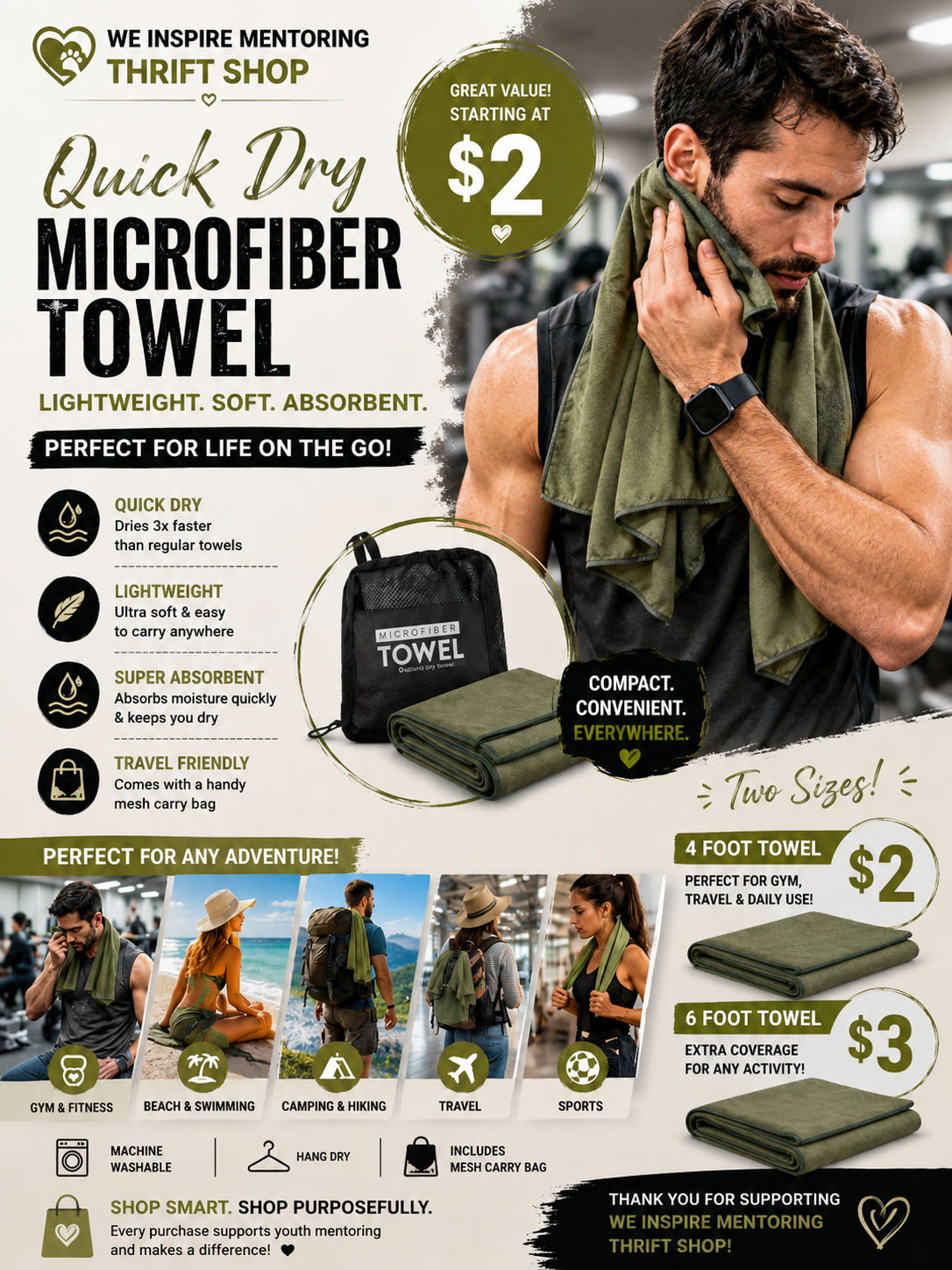 Quick Dry Microfiber Towel with Travel Carry Bag