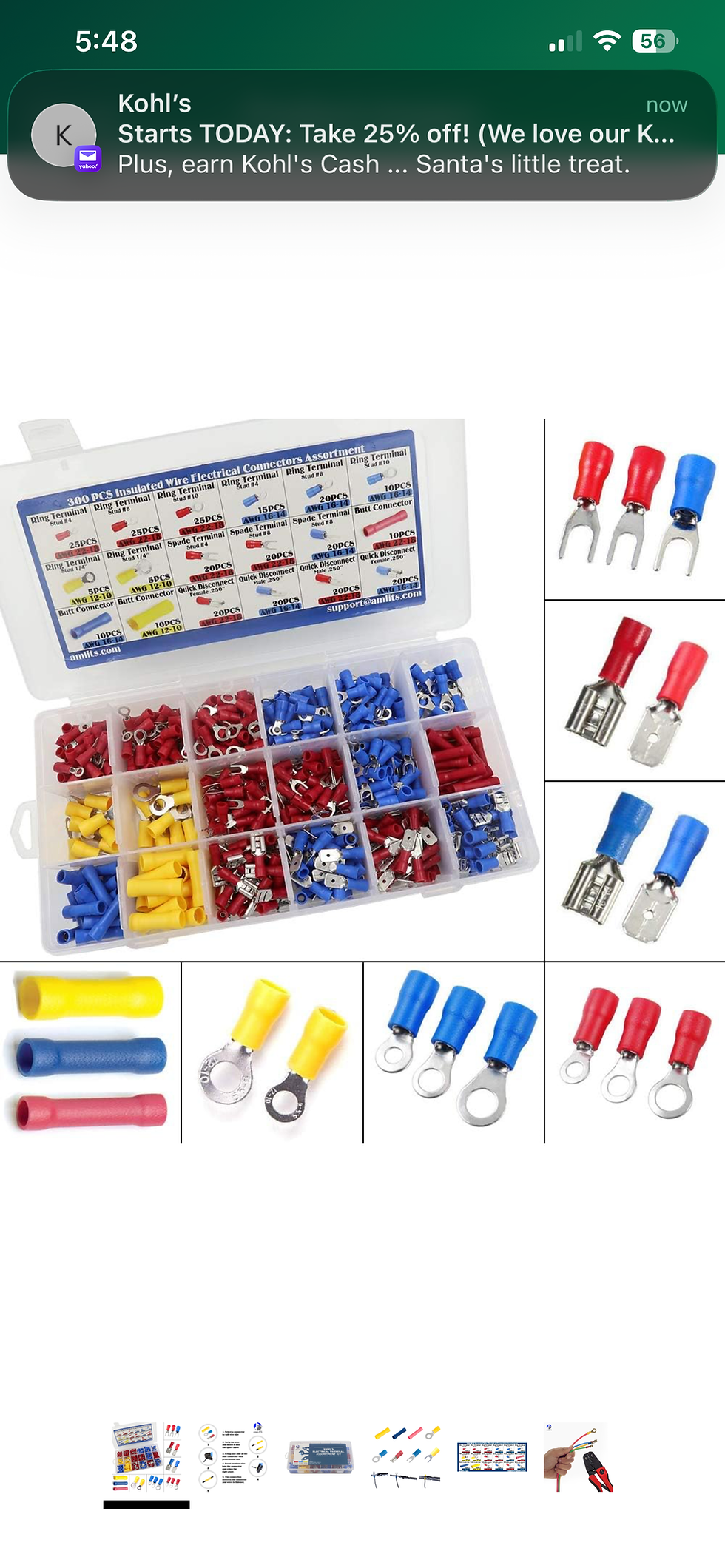 Thumbnail: 300 PCS Insulated Wire Electrical Connectors - Butt, Ring, Spade, Quick Disconne