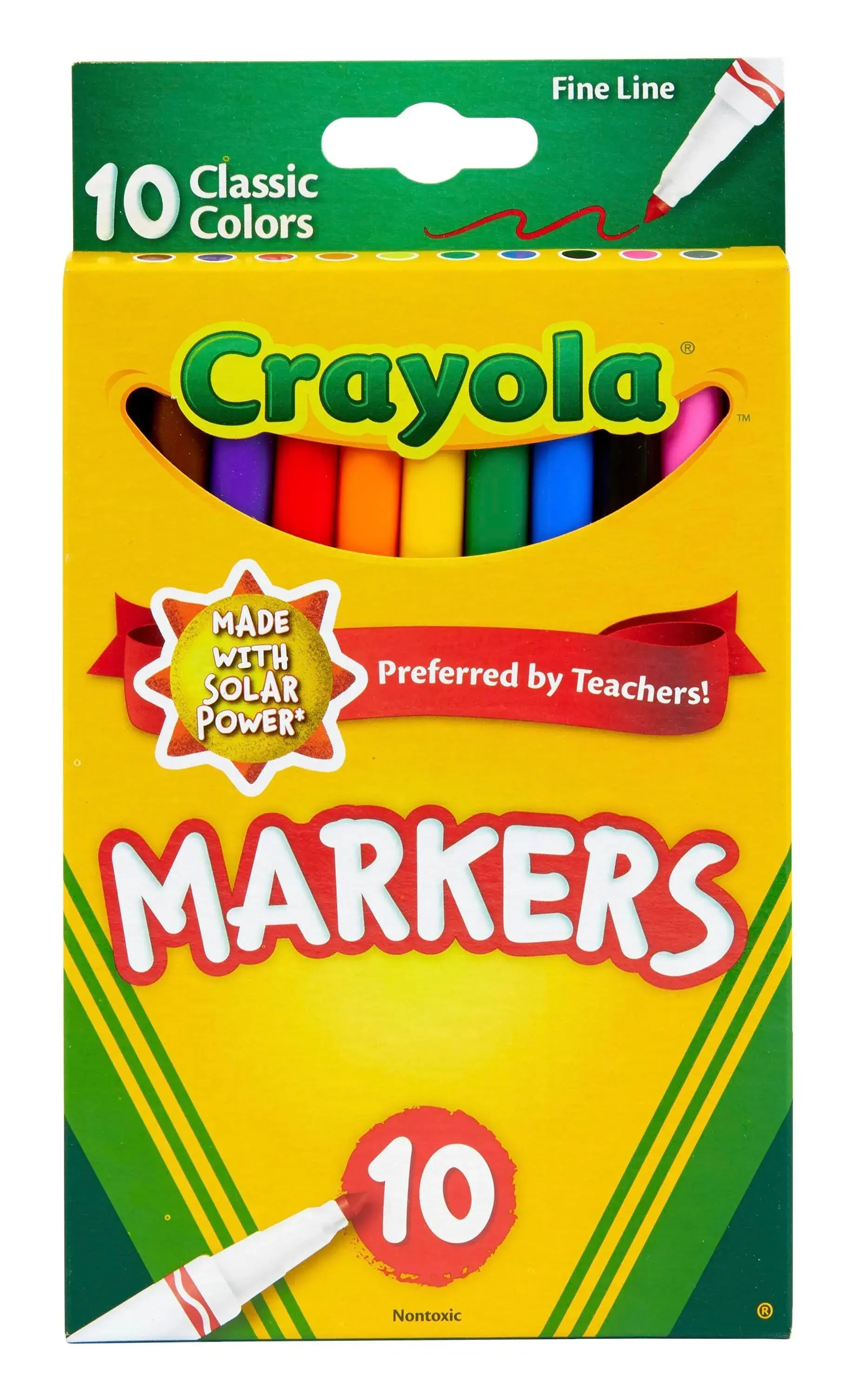 Crayola Fine Line Markers, Classic Colors, 10 Count, Back to School Supplies for