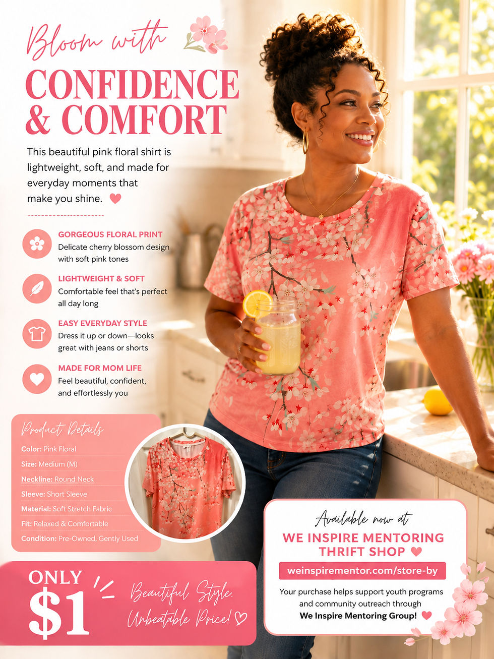Thumbnail: Pink Floral Blossom Women’s Shirt – Medium 🌸