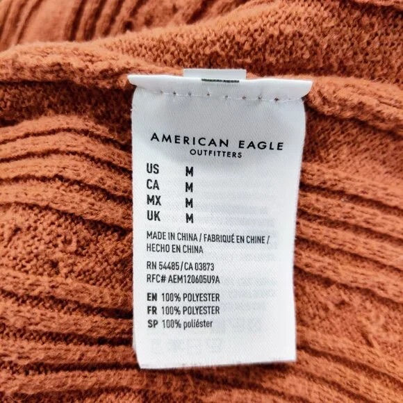 Thumbnail: American Eagle Soft Knit Sweater Long Sleeve Crop Top Dark Peach Medium