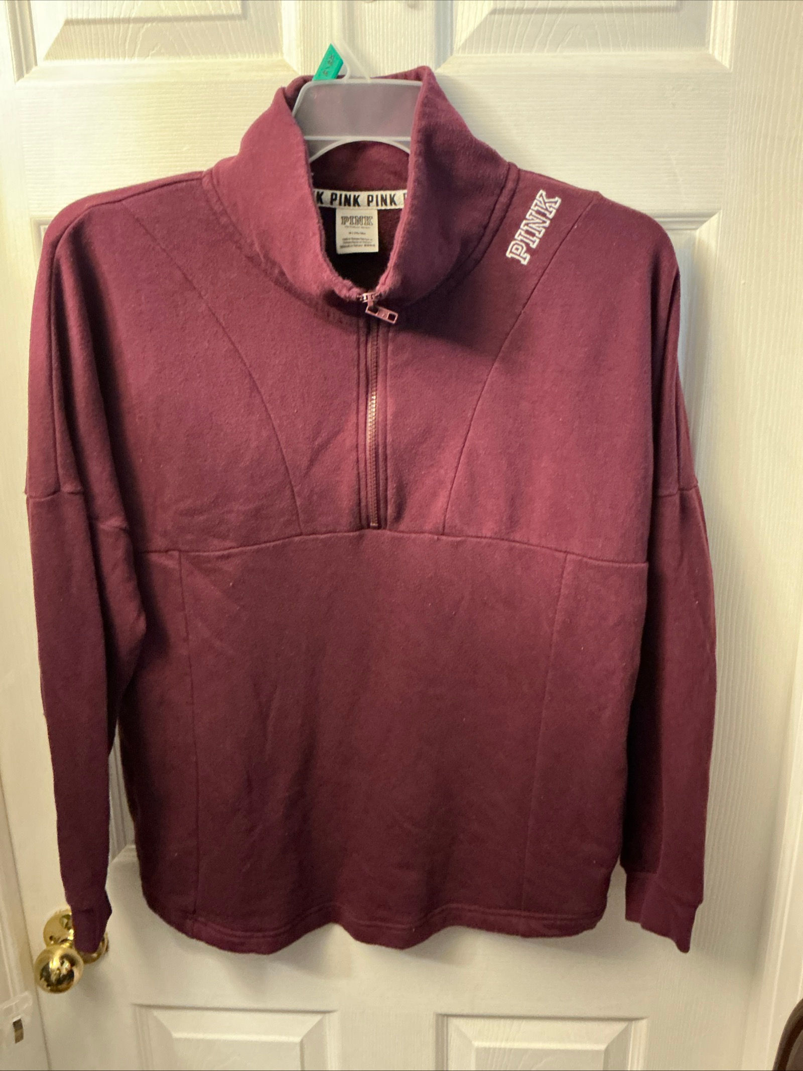 Used VICTORIA’S SECRET PINK VARSITY HALF-ZIP PLUM Size Med 