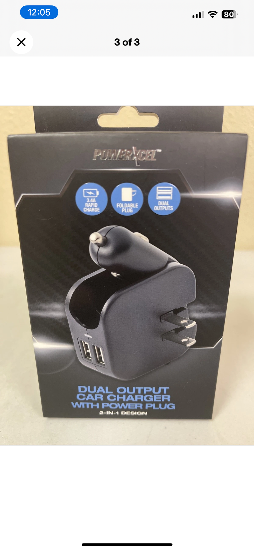 Thumbnail: NEW POWERXCEL Dual Output Car Charger With Power Plug