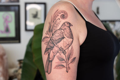 Fine line botanical tattoo by Nadadora Tattoo in Nelson NZ