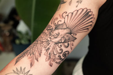 Fine line botanical tattoo by Nadadora Tattoo in Nelson NZ