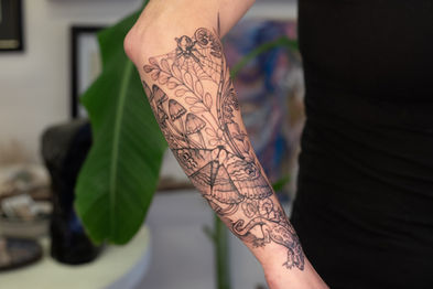 Fine line botanical tattoo by Nadadora Tattoo in Nelson NZ