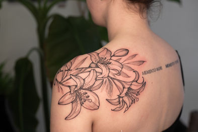 Fine line botanical tattoo by Nadadora Tattoo in Nelson NZ