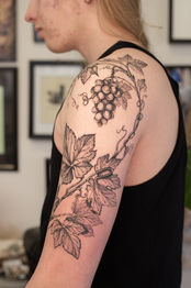 Fine line botanical tattoo by Nadadora Tattoo in Nelson NZ