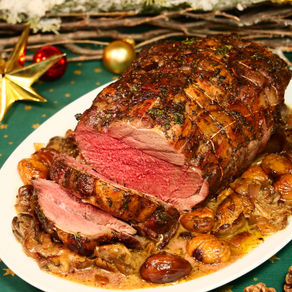 Rôti de biche sauce forestière au vin rouge