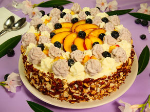 Gâteau biscuit cuillère à la mousse nectarines-myrtilles