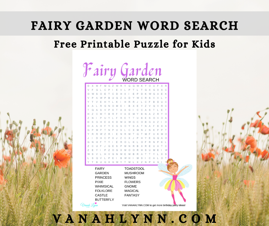 fairy garden word search for kids birthday party