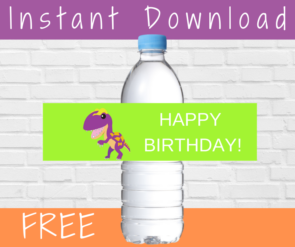 dinosaur themed water bottle label for a dinosaur birthday party