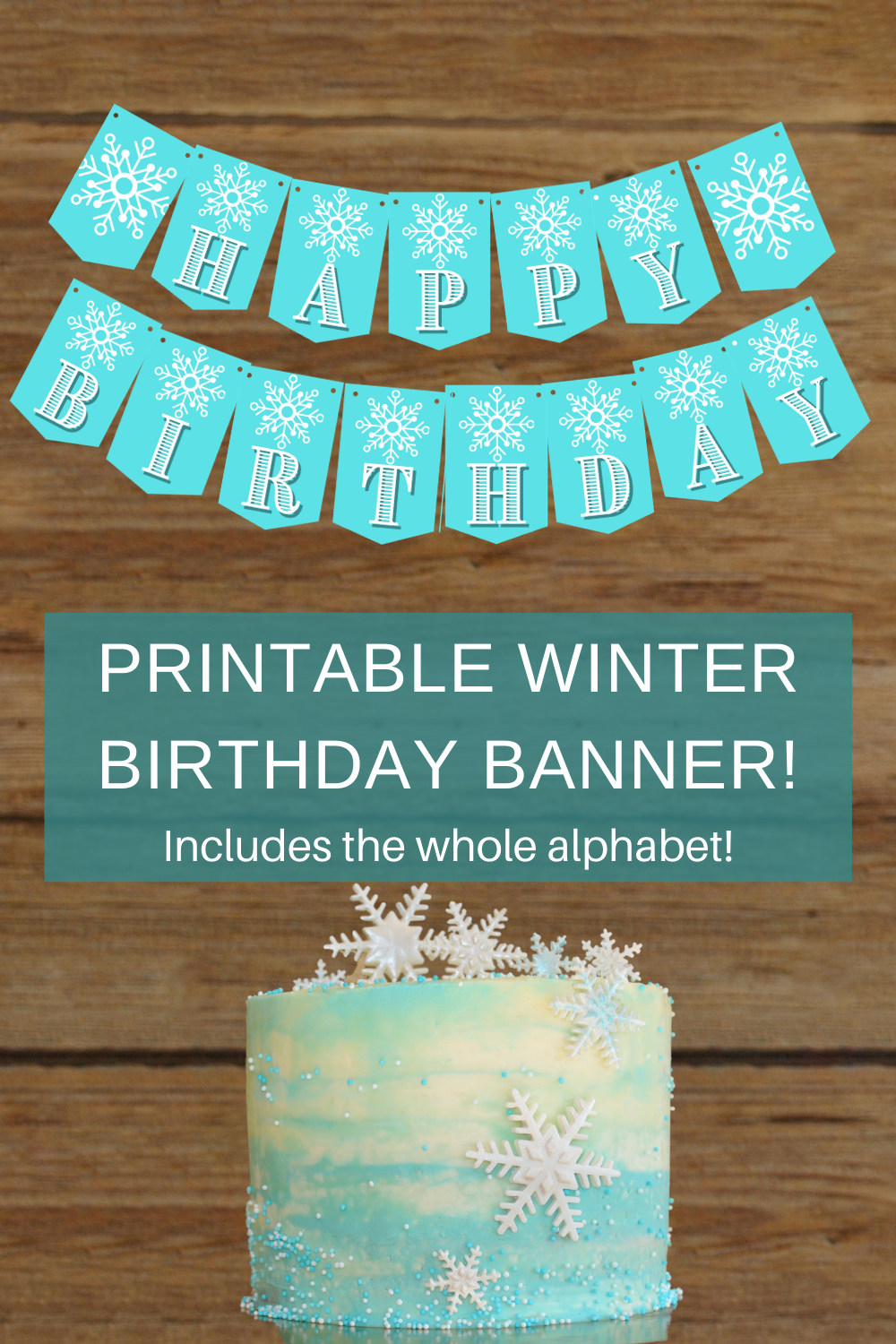 blue and white snowflake banner for a winter first birthday party