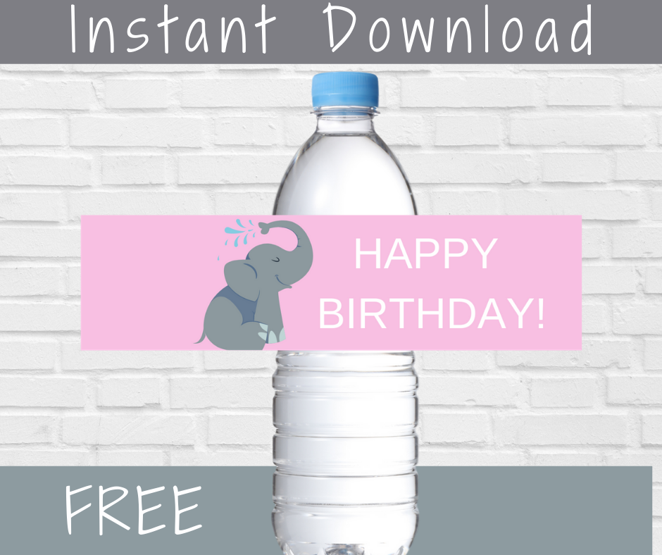elephant happy birthday water bottle label for party decorations