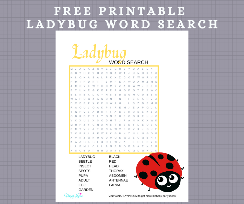 ladybug word search for kids birthday party