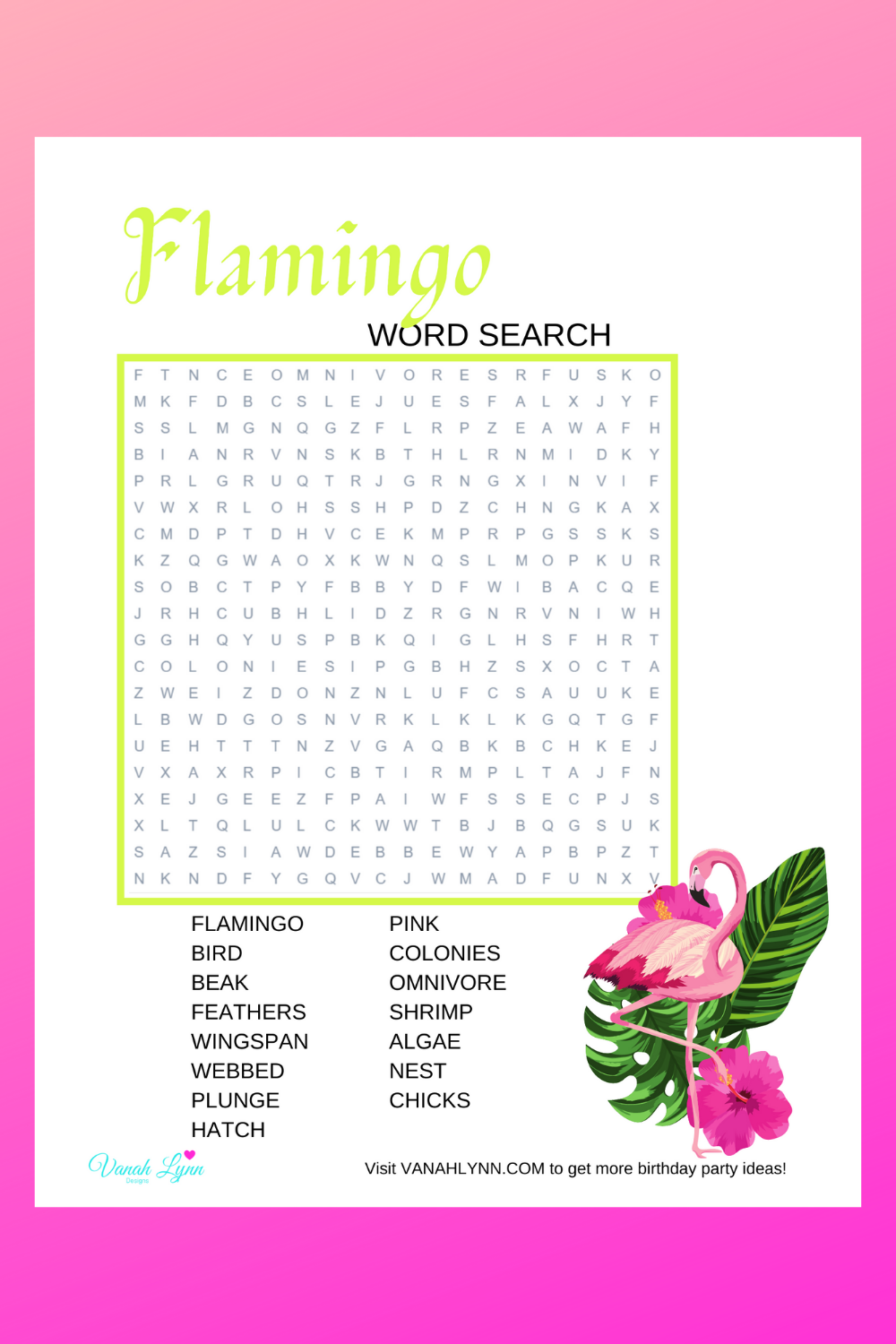 free download: flamingo birthday party activity ideas