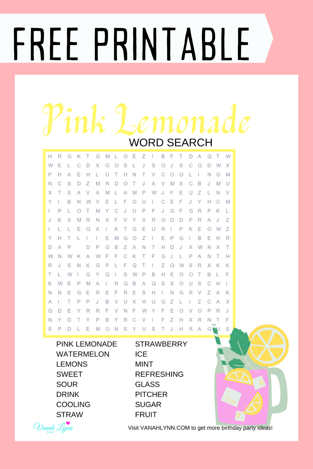 free download: pink lemonade activity pages for kids
