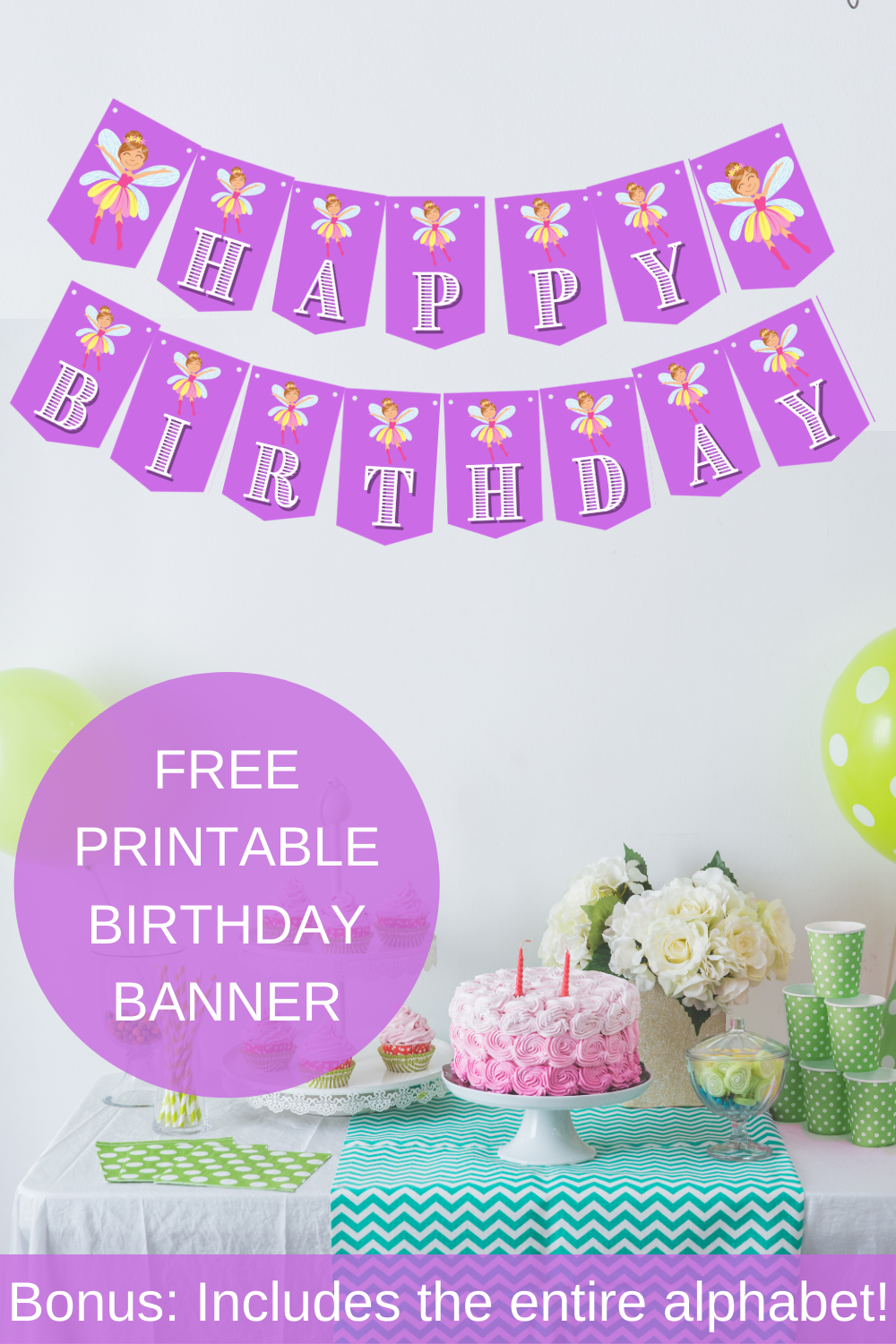 Fairy garden themed happy birthday banner for first birthday