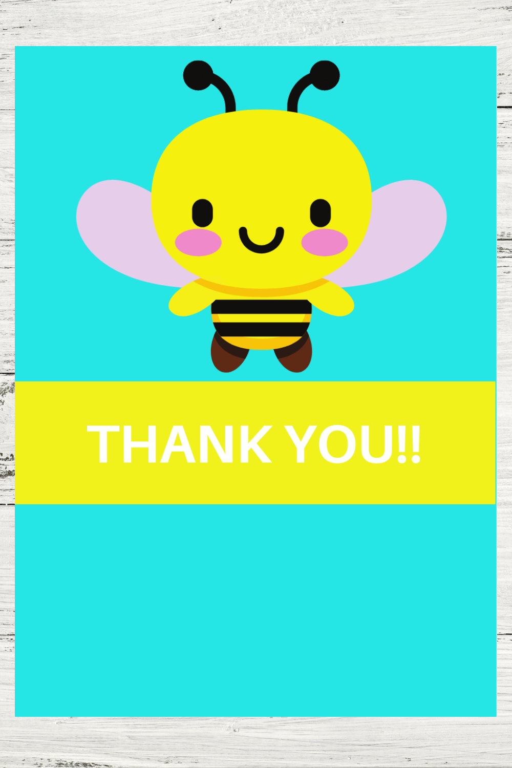 bumble bee birthday party thank you note for kids