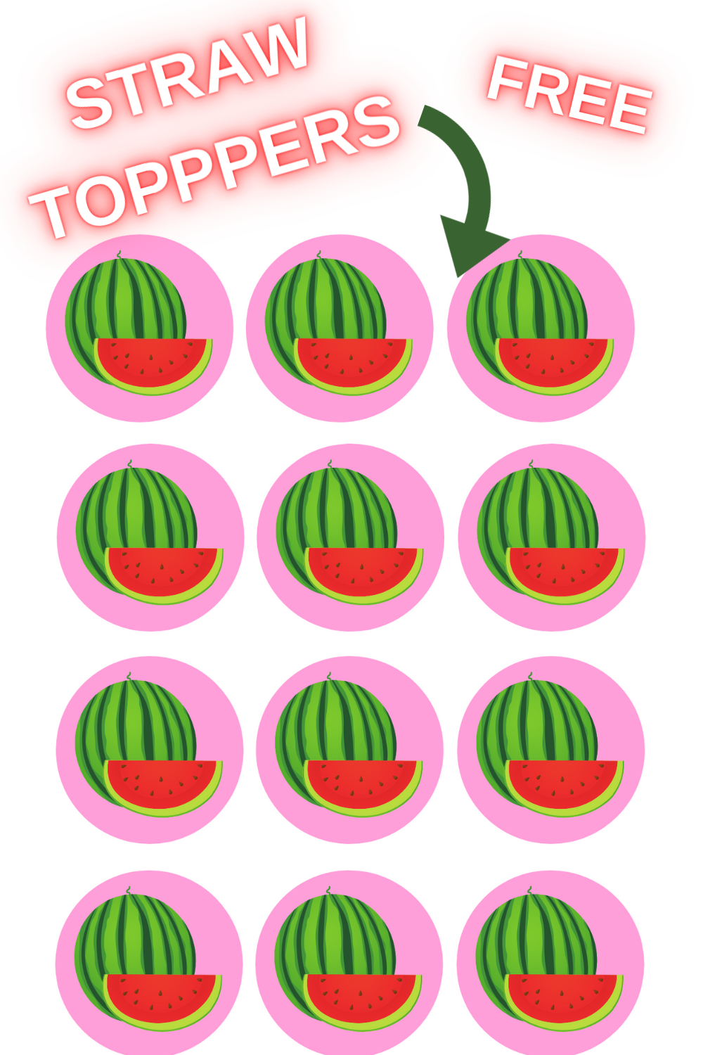 Free printable watermelon straw toppers are a fun and easy way to add a little extra fun to your 1st birthday summer themed birthday décor. Simply cut and print this free printable watermelon party idea. Then tape the circle to a fun straw. These can also be used as a cupcake topper. Be sure to save this cute watermelon cupcake idea for later use. Head on over to our blog, VanahLynn.com!