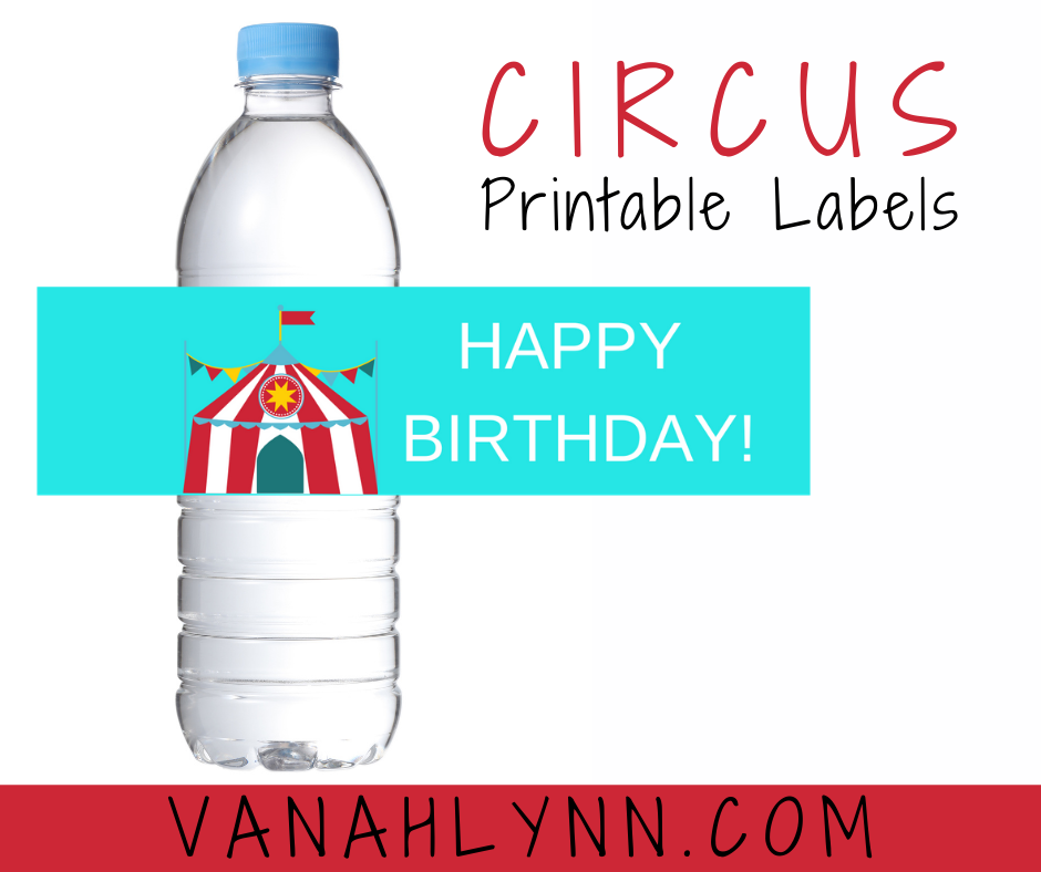circus water bottle label for a kids birthday party