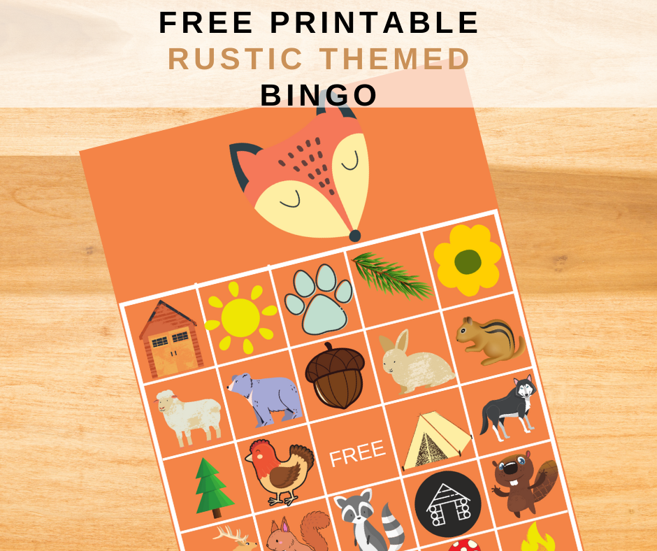 Rustic animal themed bingo game for a birthday party