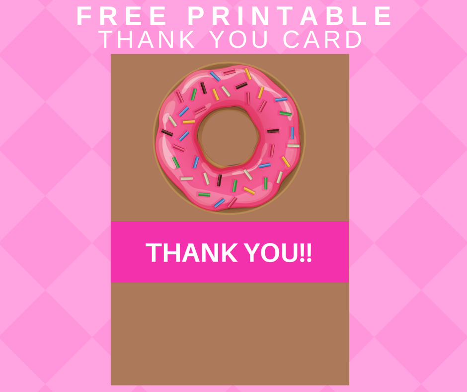 donut themed thank you card for a birthday party