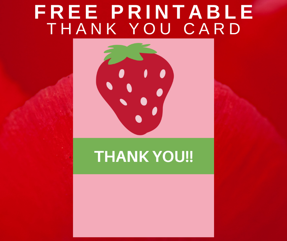 strawberry thank you card for kids birthday party