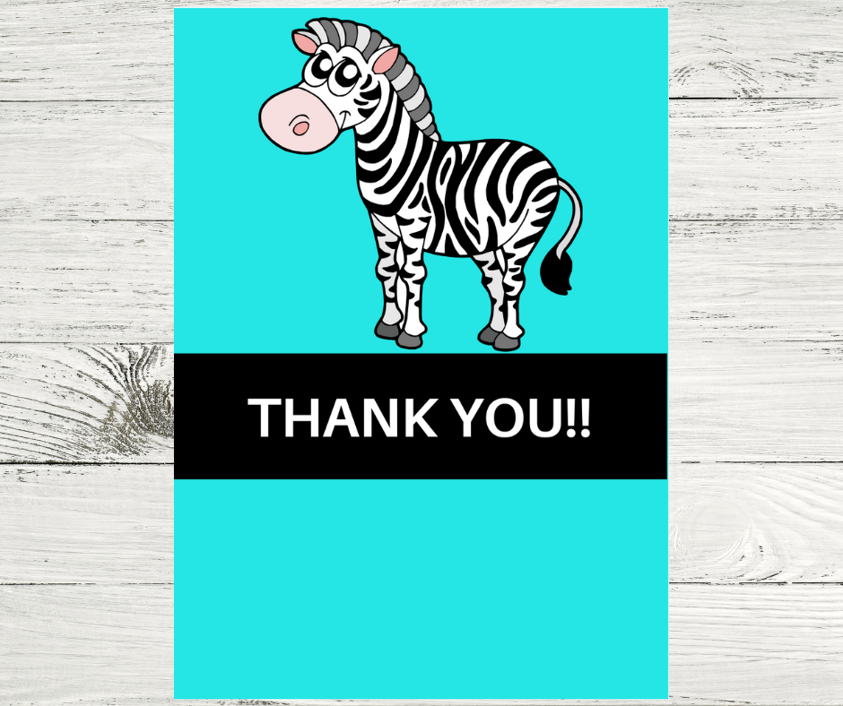 zebra thank you card for a birthday party