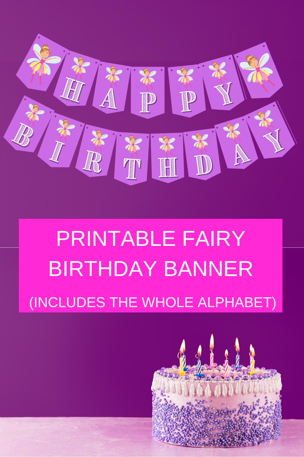Fairy Garden Birthday party banner says "Happy Birthday"