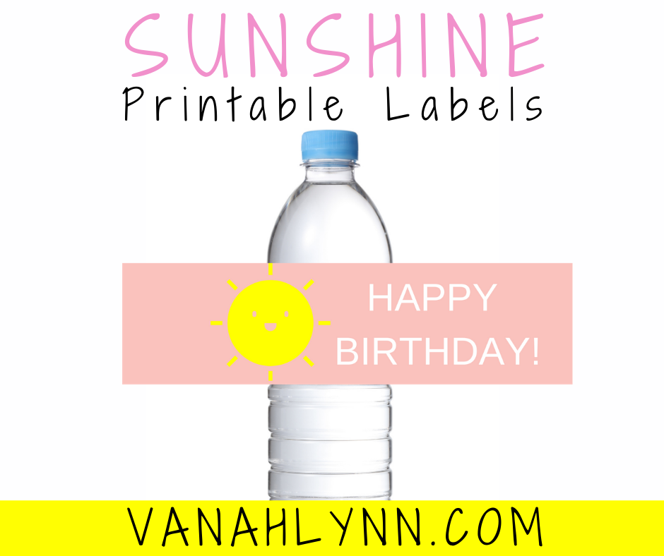 sunshine themed water bottle label for girl birthday party