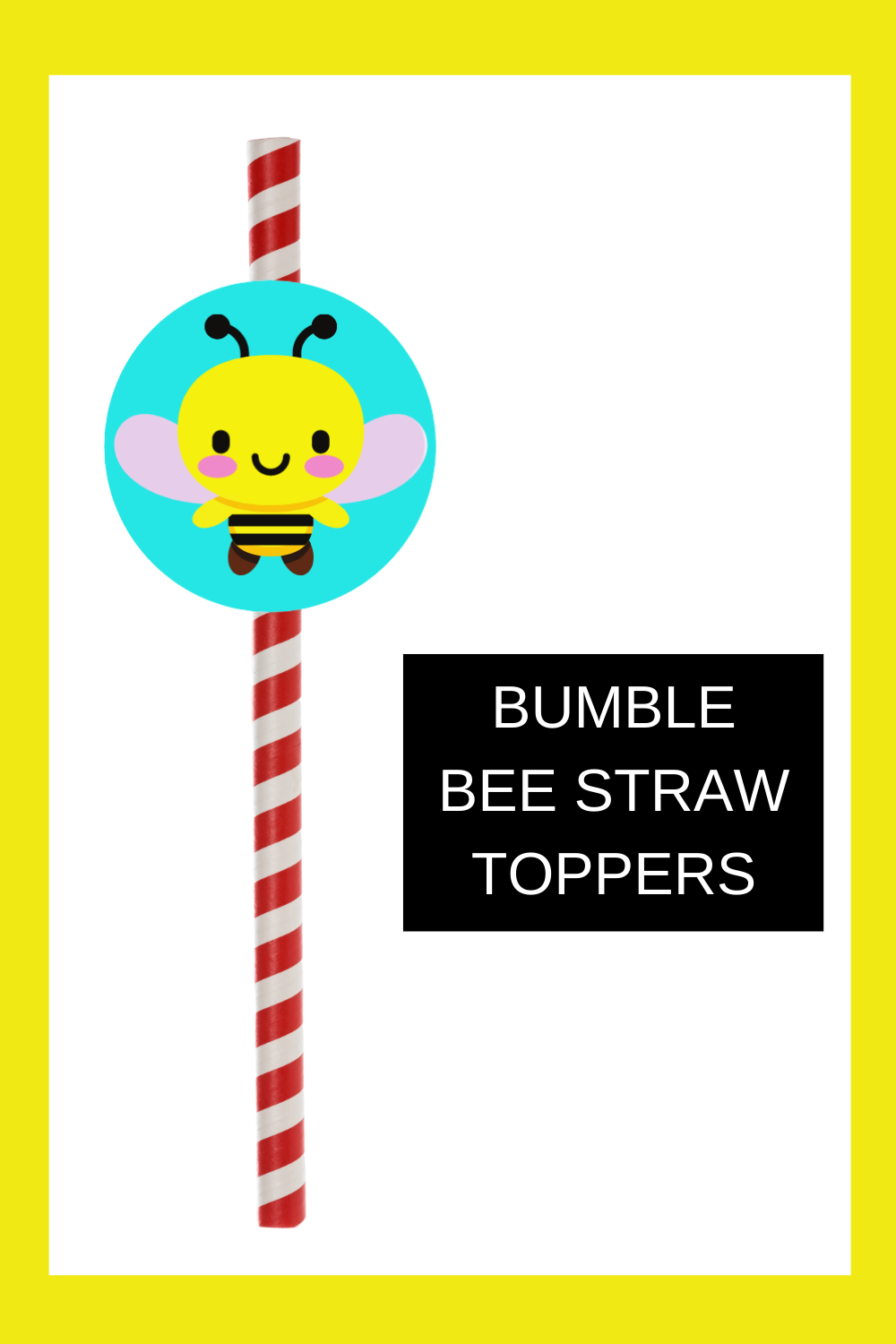 Free printable bumble bee straw toppers are a fun and easy way to add a little extra fun to your 1st birthday bumble bee themed birthday décor. Simply cut and print this free printable bumble bee party idea. Then tape the circle to a fun straw. These can also be used as a cupcake topper. Be sure to save this cute bumble bee cupcake idea for later use.