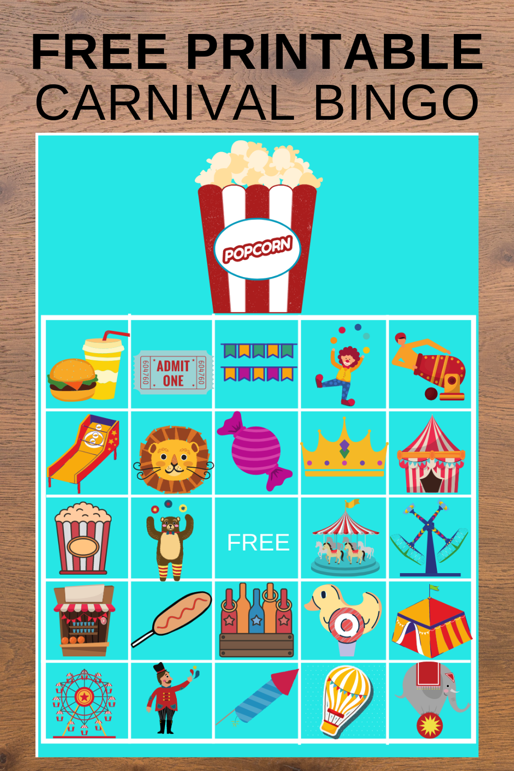 carnival themed birthday party bingo game board