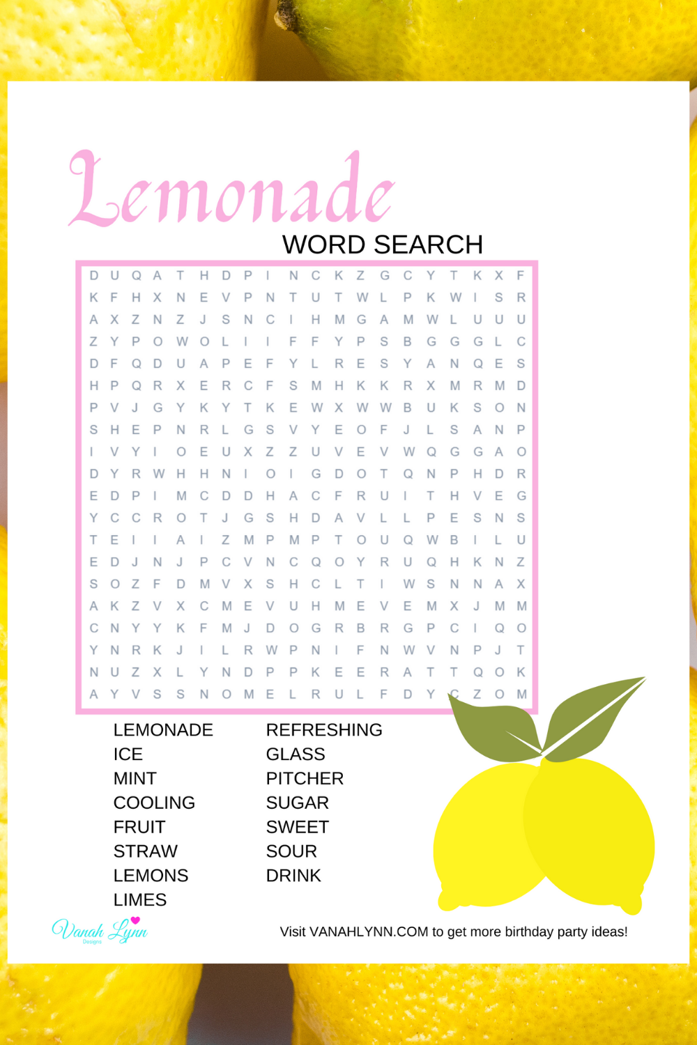 free download: lemonade birthday party activity pages