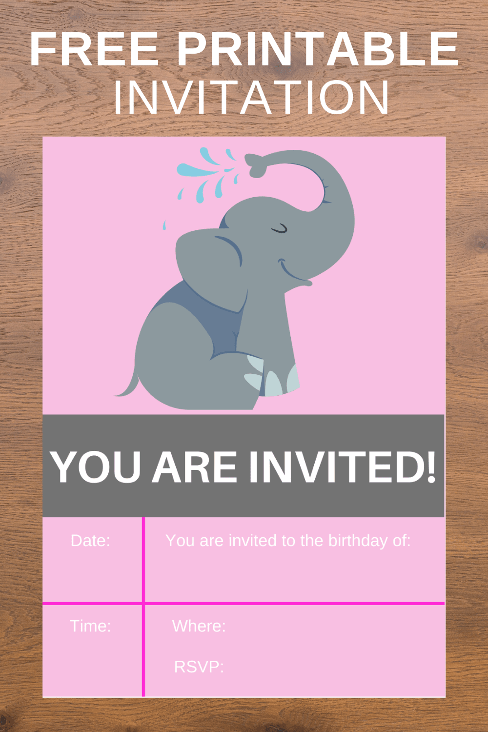 pink elephant birthday party invitations