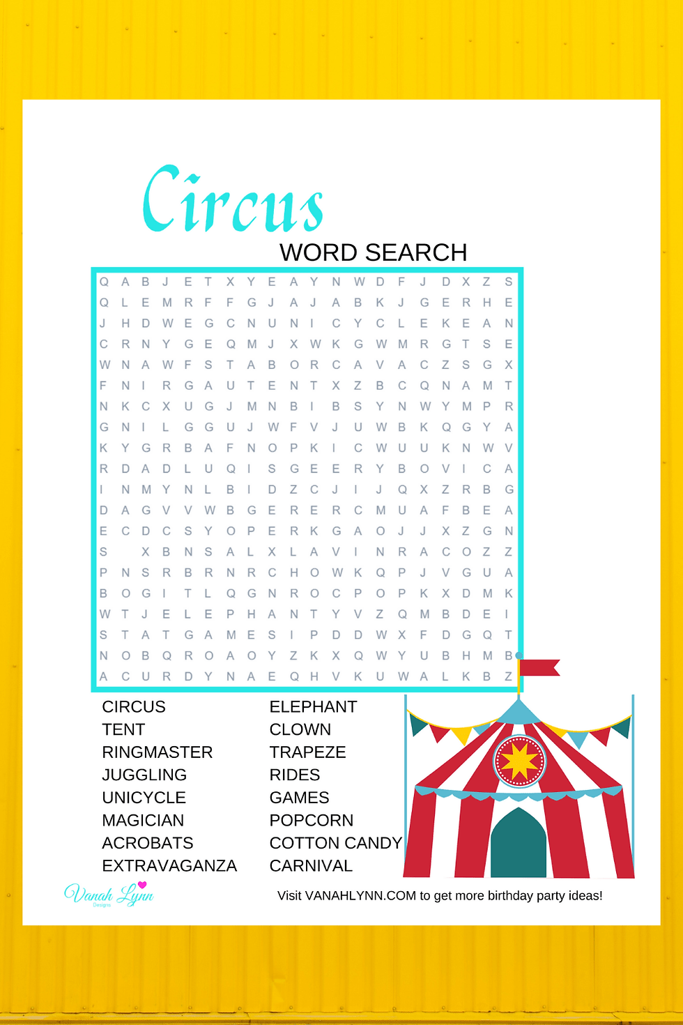 circus easy word searches to print