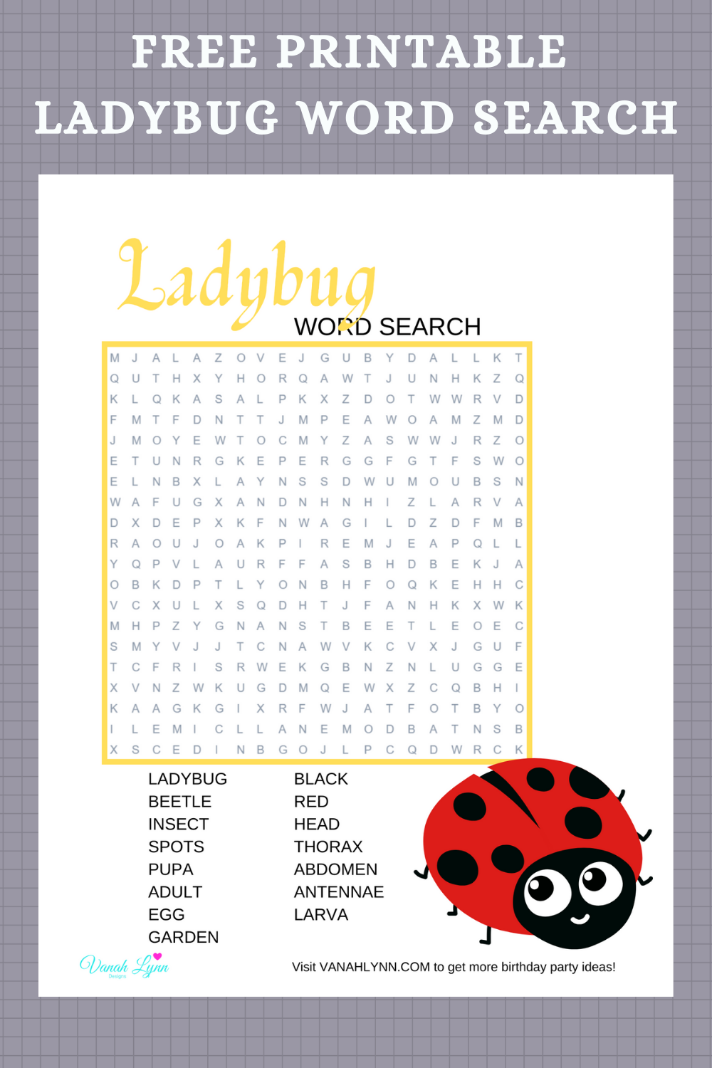 ladybug activity sheet for little girls birthday party