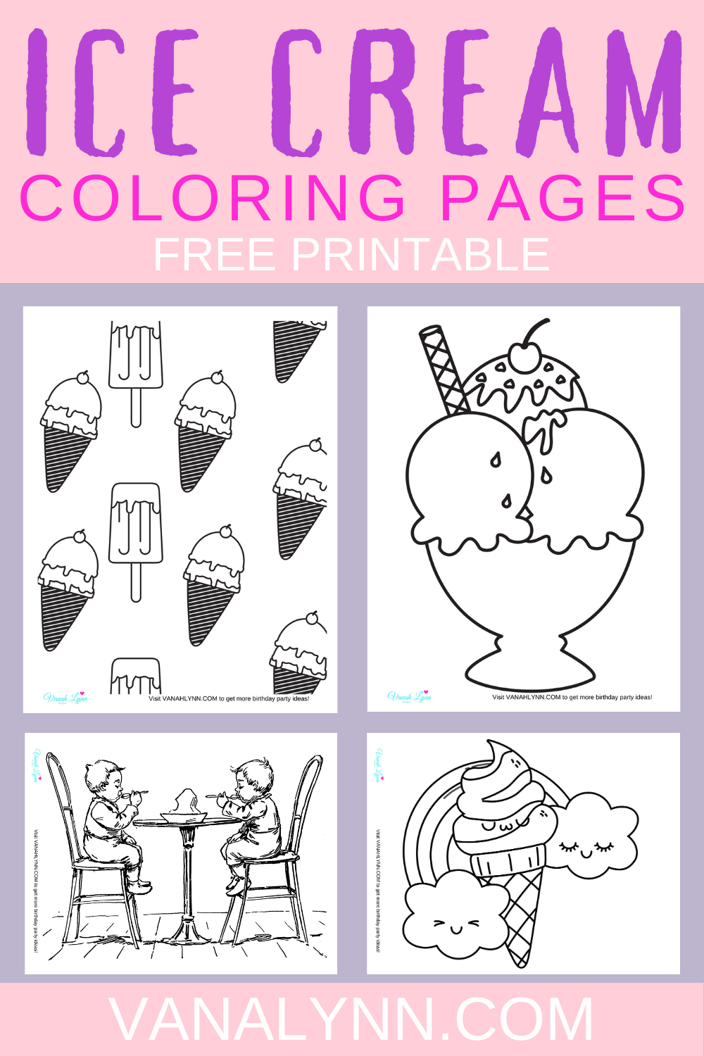 free download: ice cream coloring pages for an ice cream 1st birthday party