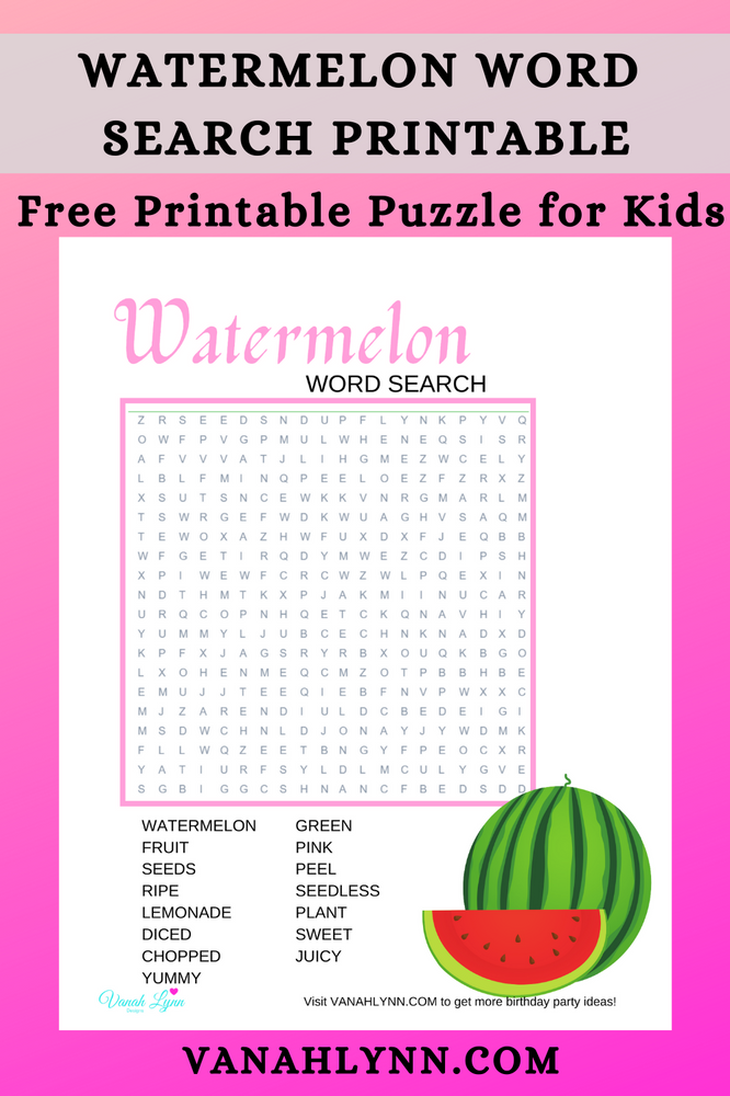 FREE Watermelon Word Search Printable Watermelon Themed Activity