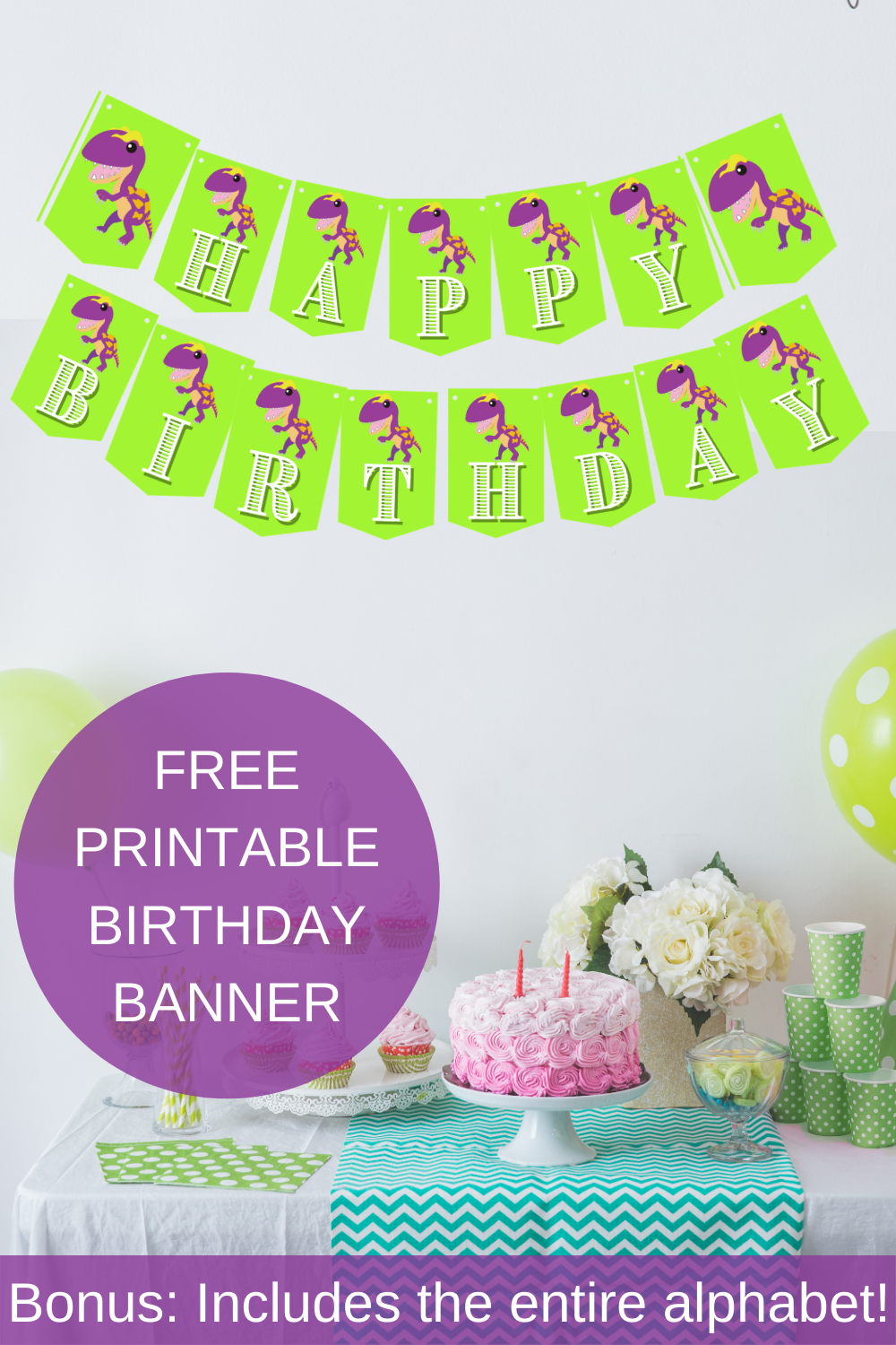 Free printable dinosaur banner for a little girls birthday party