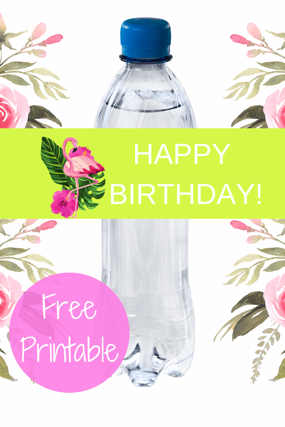 tropical flamingo first birthday water bottle label
