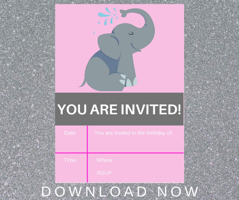 pink elephant 1st birthday invitations